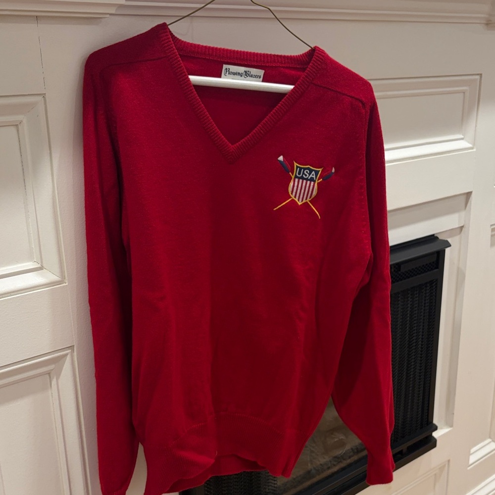 NWOT Rowing Blazers Red V-Neck Sweater with USA Crest